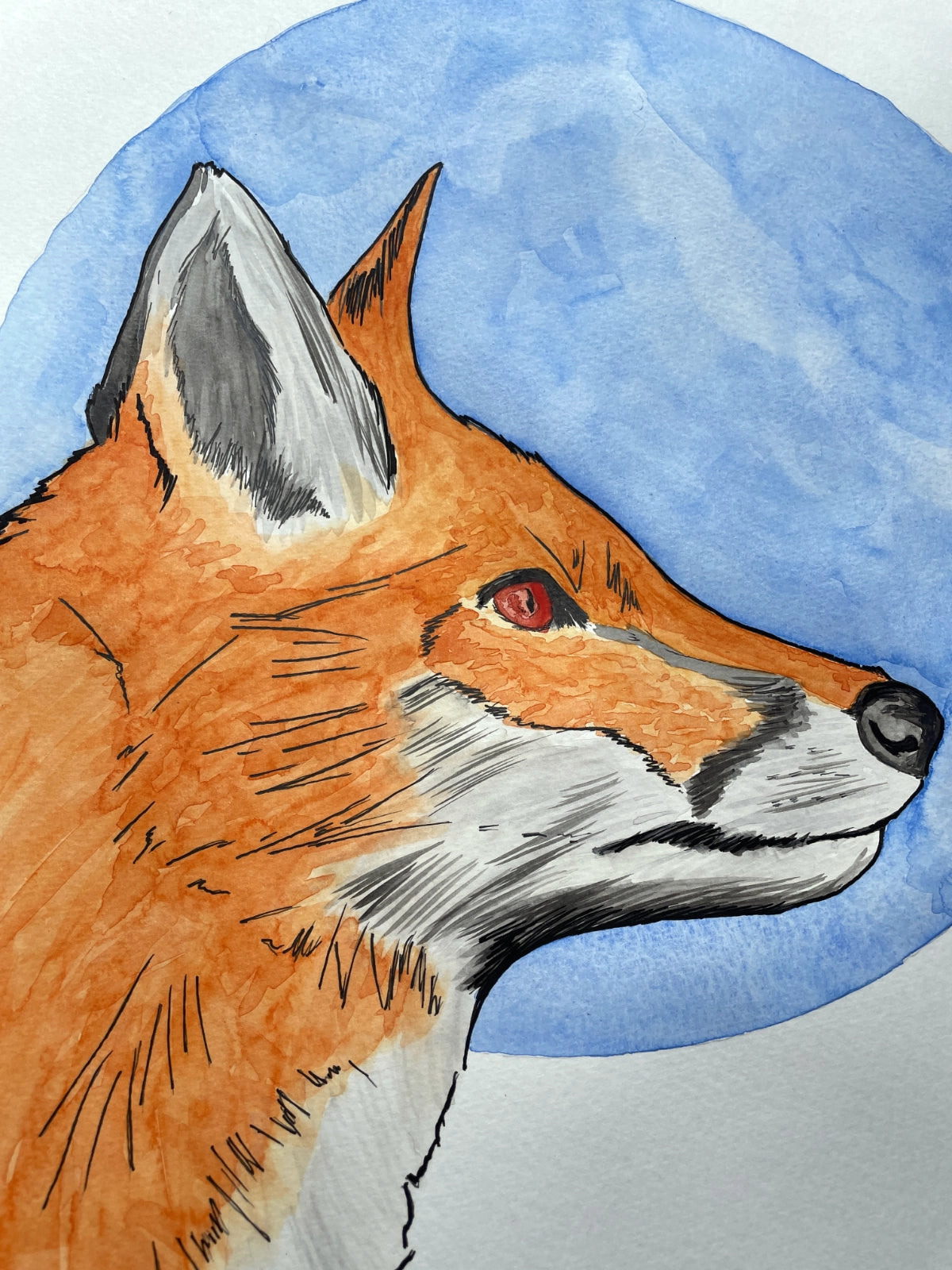 Fox with the Blue Sun A3 (ORIGINAL)