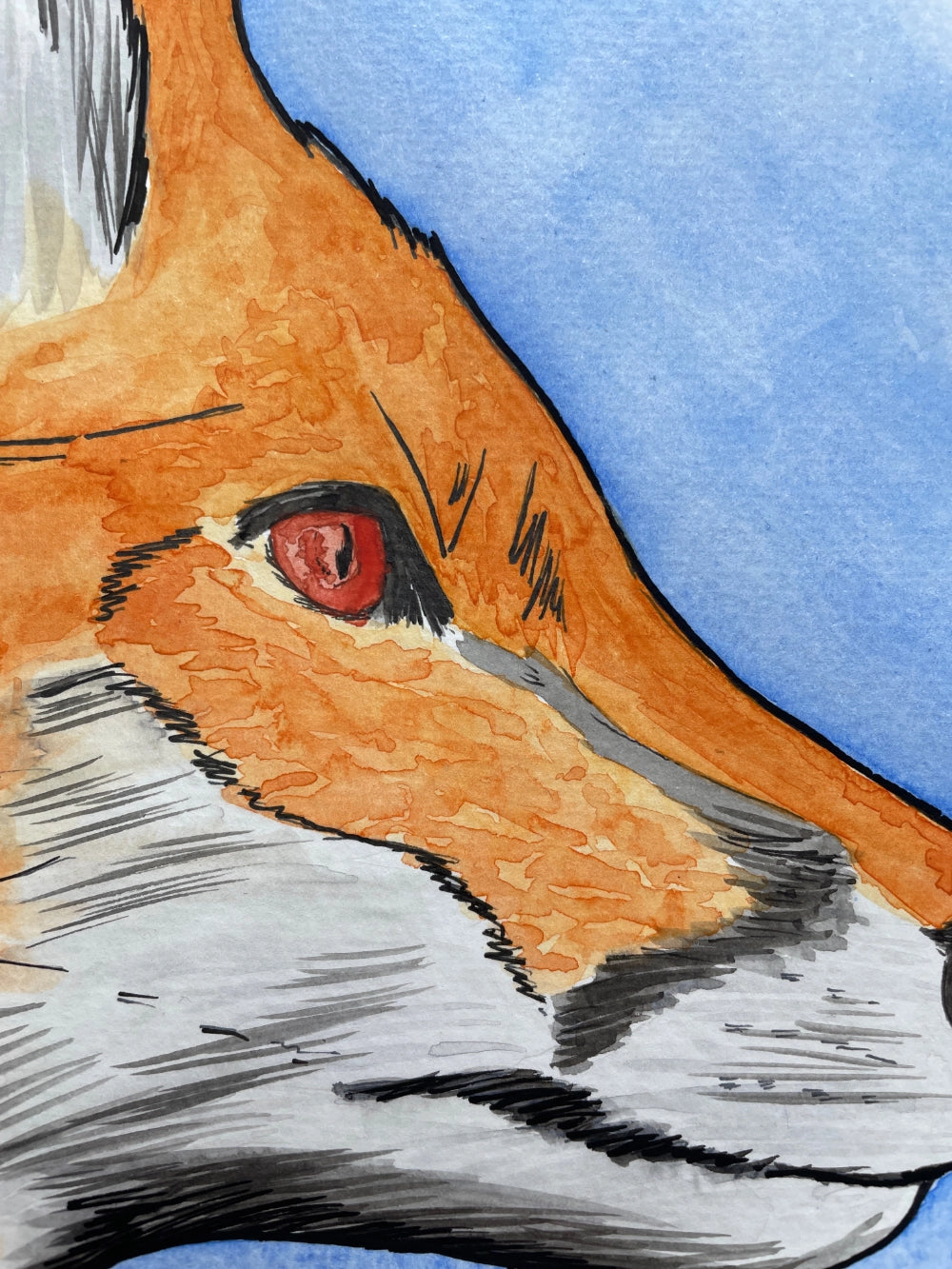 Fox with the Blue Sun A3 (ORIGINAL)