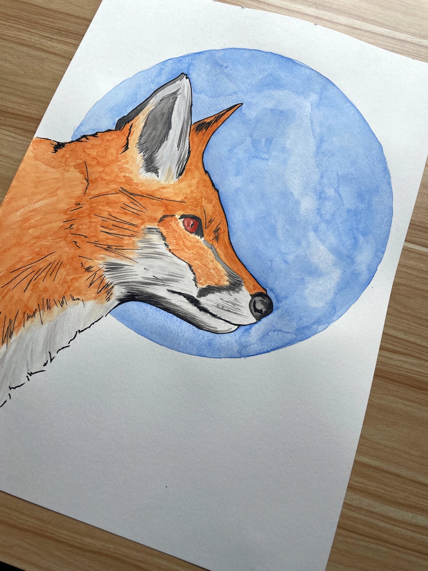 Fox with the Blue Sun A3 (ORIGINAL)