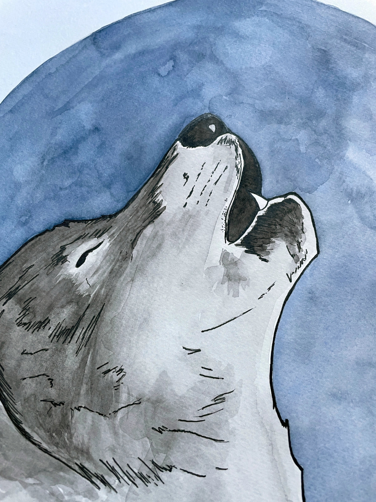 Wolf with the Blue Moon A3 (ORIGINAL)