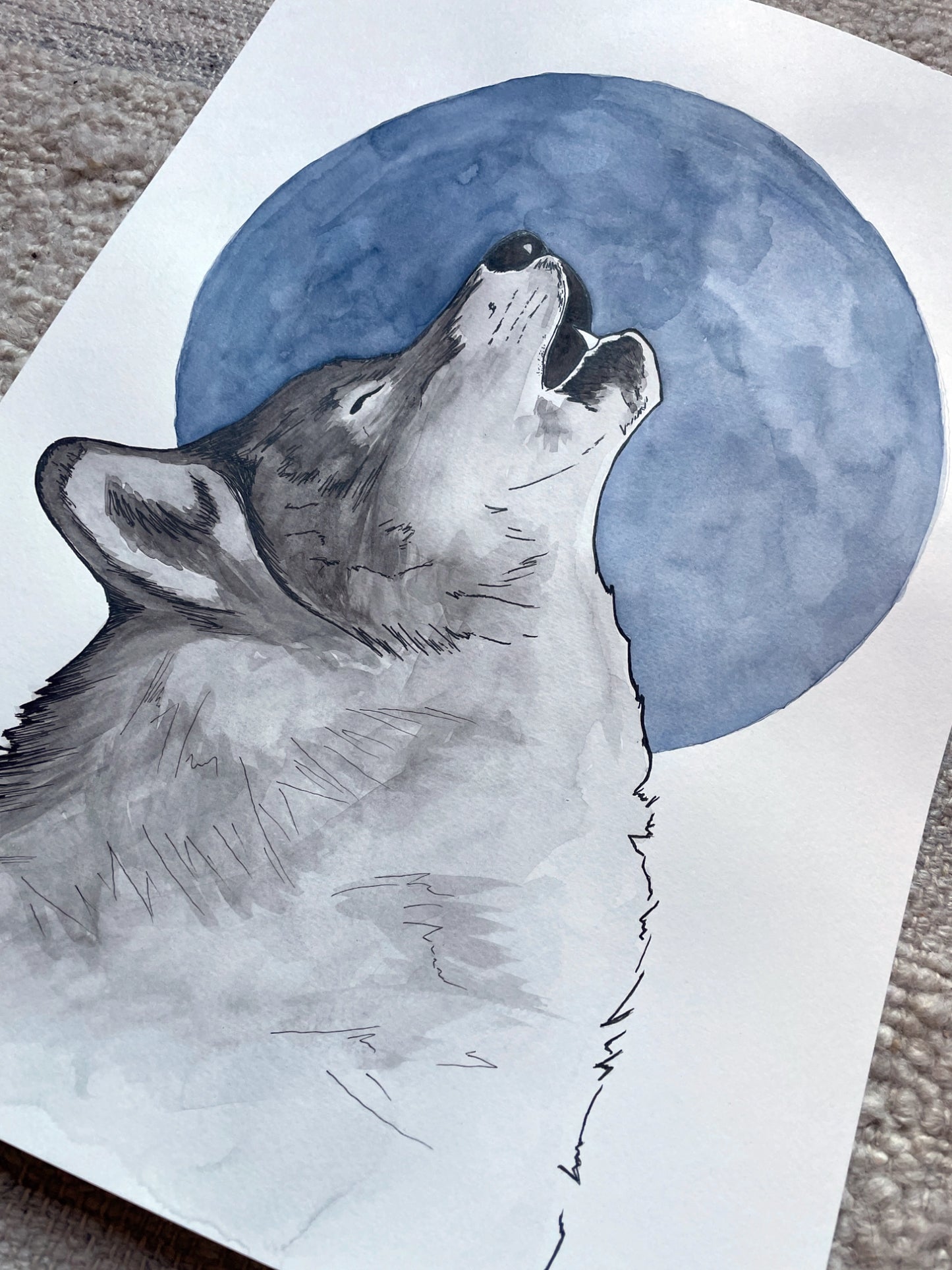 Wolf with the Blue Moon A3 (ORIGINAL)