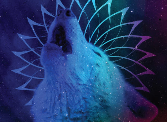 Digital artwork of wolves in winter inspired by wildlife behaviour and folklore, created by artist Stephen Holder.