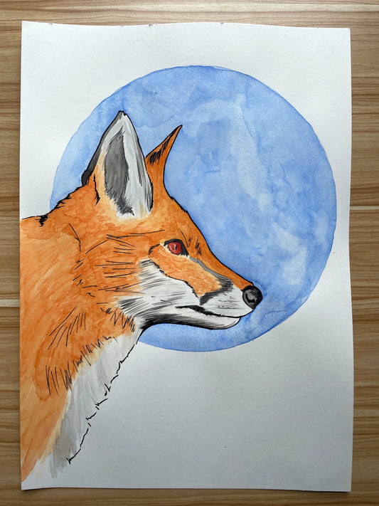 Fox with the Blue Sun A3 (ORIGINAL)