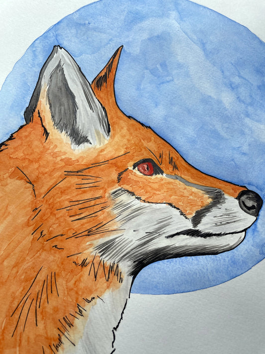 Fox with the Blue Sun A3 (ORIGINAL)