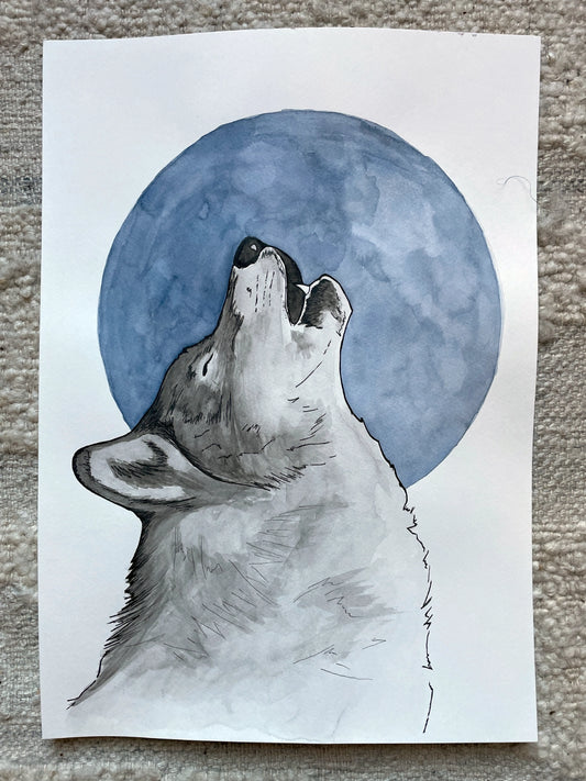 Wolf with the Blue Moon A3 (ORIGINAL)